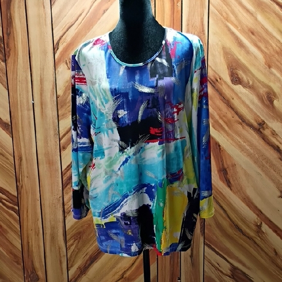 Allison Daley Tops - Allison Daley Abstract Art Print Multicolored Pattern, Lightweight Longsleeve XL